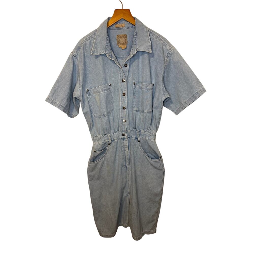 VTG AMI 90s Western Wear Med Wash Denim Short Sleeve Mini Dress Cotton Size 10 - Picture 3 of 15